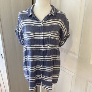 BeachLunchLounge Navy & White Striped Short Sleeve Top Sz S/P